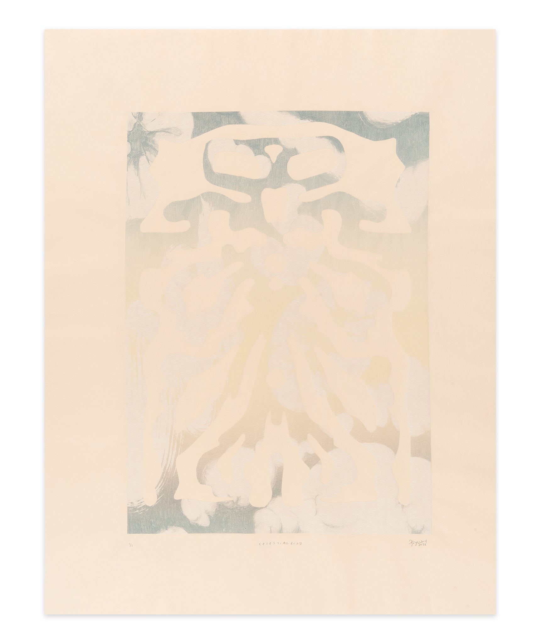 Joy Wong, Celestial Body, 2022, stone lithograph, Chine collé, Edition 1/1, paper size: 20.6" x 19.6"