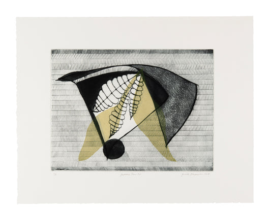 Judith Klugerman, Japanese Fans XV, 2017, mezzotint, drypoint, collagraphy, edition: 4/8, paper size: 11.75" x 15.75"