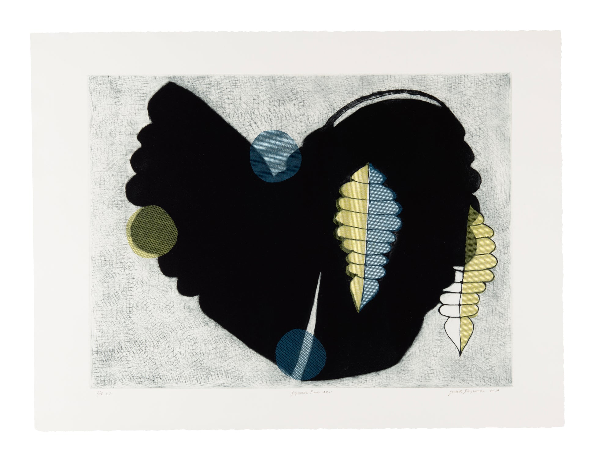 Judith Klugerman, Japanese Fans XXII, 2020, mezzotint, drypoint, collagraphy, edition: 2/5, paper size: 22" x 30"