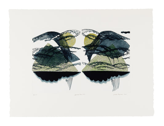 Judith Klugerman, Japanese Fans XXV, 2021, mezzotint, drypoint, chine collé and marker, edition: 2/5, paper size: 20" x 26"