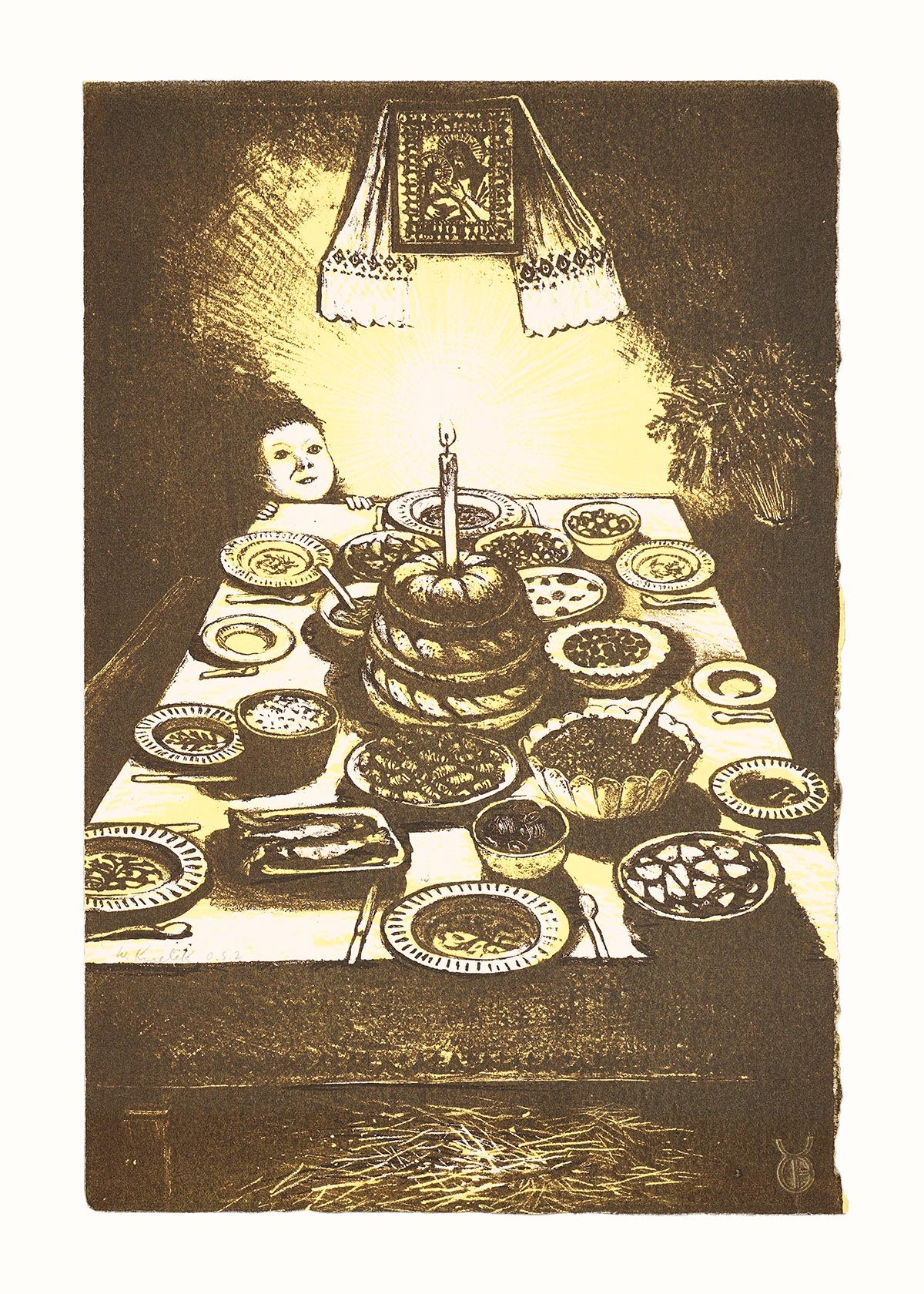 William Kurelek - Ukrainian Christmas Eve Feast (two-colour)