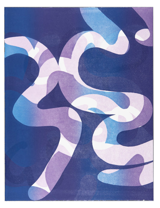 Karen Kar Yen Law, Blue 1, 2022, monoprint, edition: 1/1, paper size: 26" × 20"
