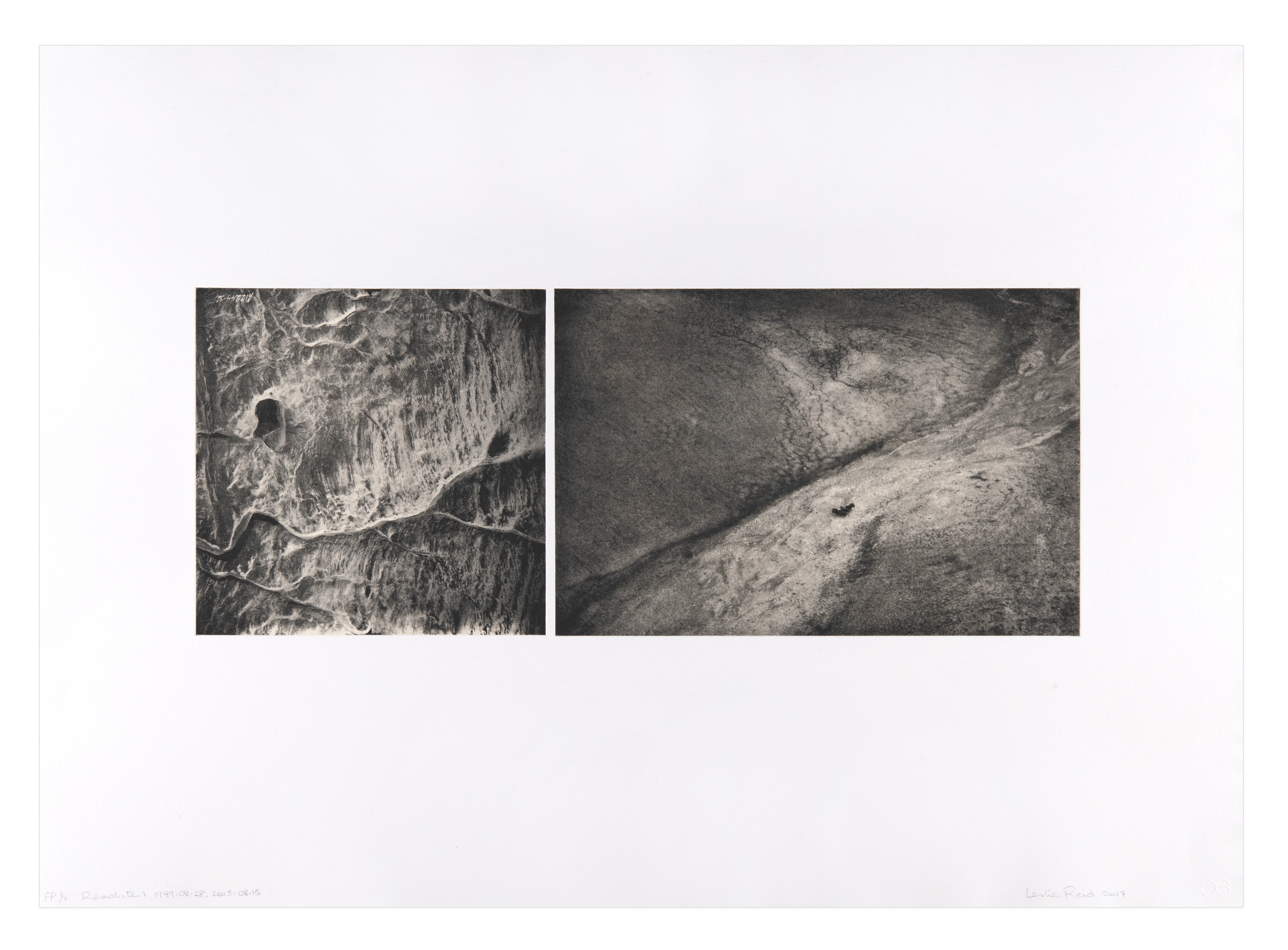 Leslie Reid, Resolute I 1949-08-28, 2013-08-15, 2017, photo-etching, chine-collé, edition: F/P (Fundraising Proof) 1/3, paper size: 22