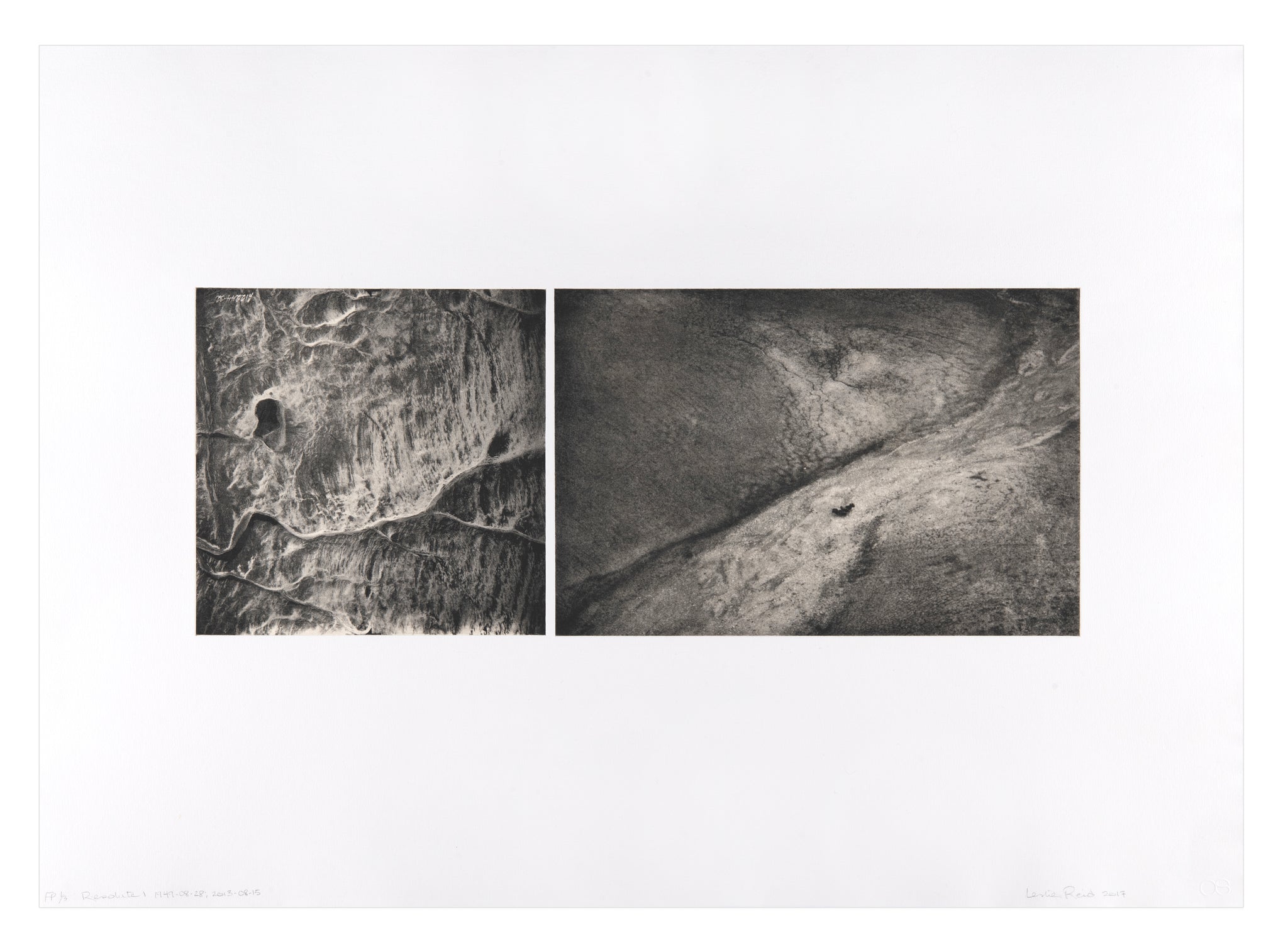 Leslie Reid, Resolute I 1949-08-28, 2013-08-15, 2017, photo-etching, chine-collé, edition: F/P (Fundraising Proof) 1/3, paper size: 22