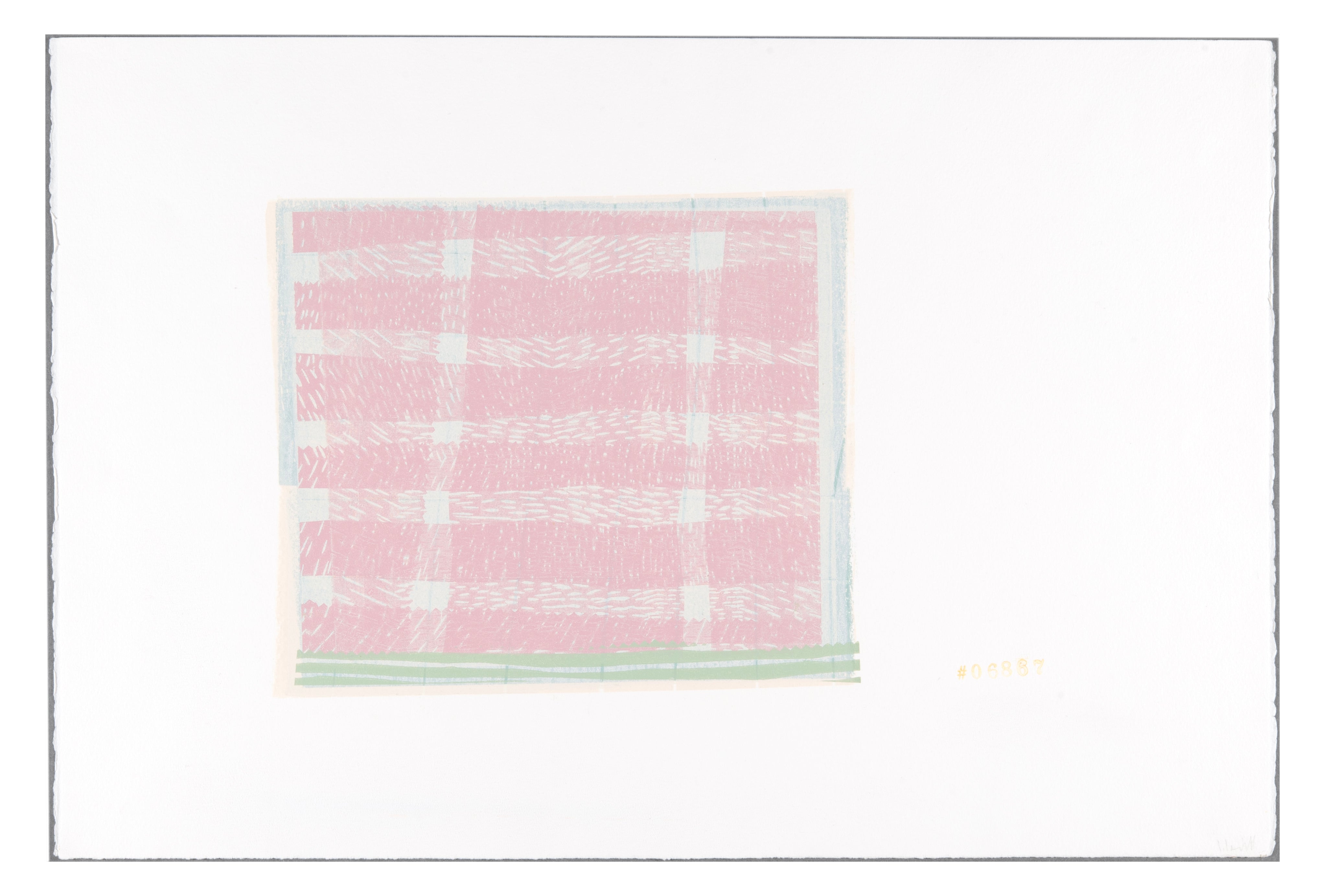 Lisa Levitt, #06087 (Blue Check), 2004, linocut, edition: F/P (Fundraising Proof), paper size: 15