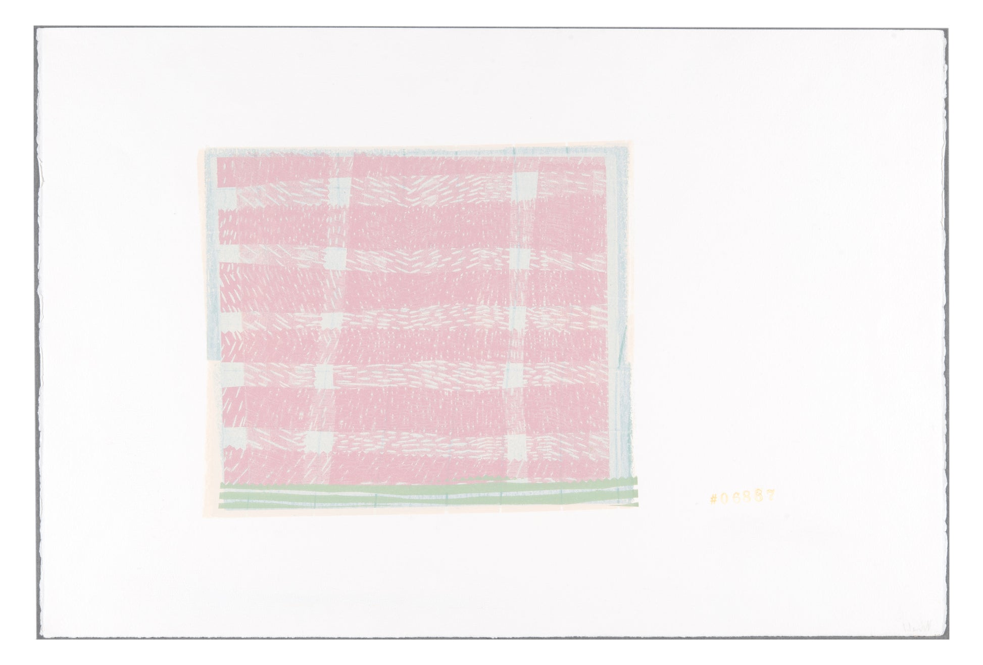 Lisa Levitt, #06087 (Blue Check), 2004, linocut, edition: F/P (Fundraising Proof), paper size: 15" x 22"