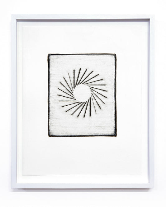 Isabel M. Martínez, Sun/Moon Drawing #18 (From Walking so Much in Circles, I Will End up Making a Sphere), 2023, sunlight/moonlight drawing with gum bichromate emulsion, edition: 1/1, paper size: 16 × 13 × 1.5 inches (framed)