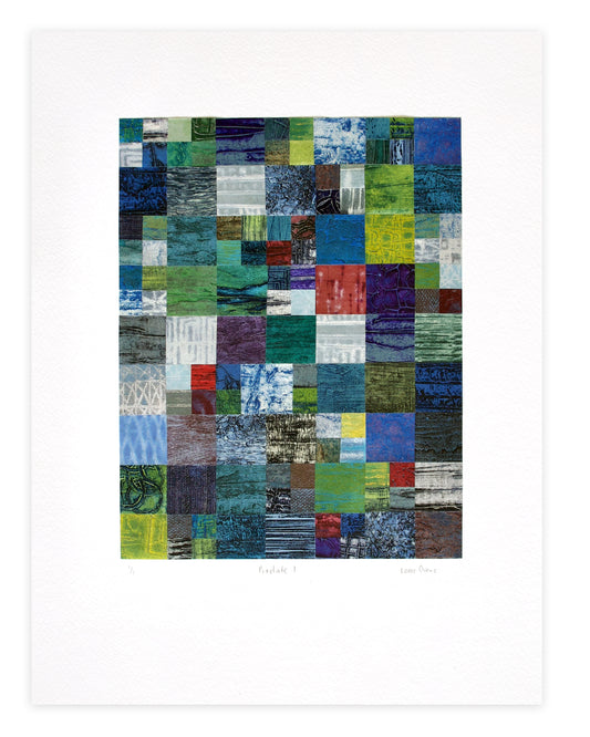 'Pixelate 1' by Loree Ovens, 2025. Collagraph and drypoint on kozo washi (Japanese paper), edition 1/1. Image size 9' x 7', paper size 14' x 11'.