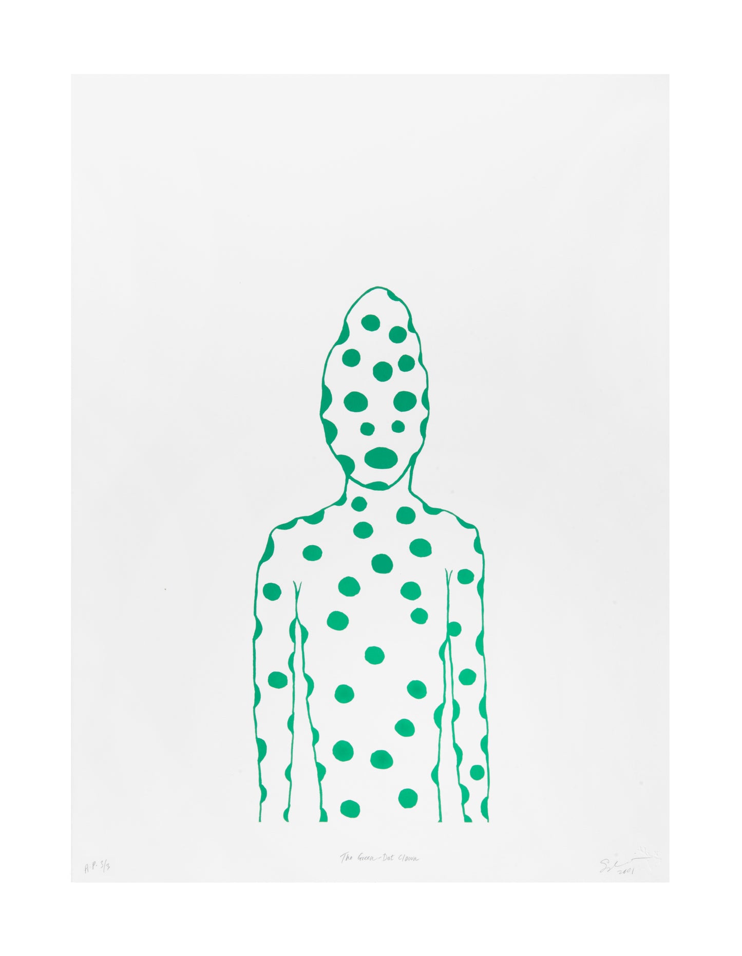 Ed Pien, The Green-Dot Clown, 2001, screenprint, edition 3/3, paper: 30" x 22"