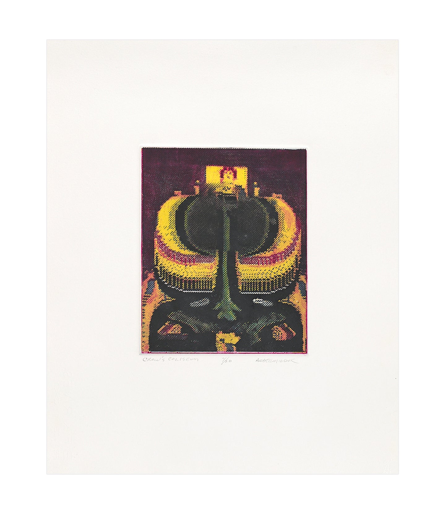 Robert Achtemichuk, Crow's Coliseum, computer matrix-assisted etching, edition 4/20, paper size: 15.75" x 19", natural deckled edge.