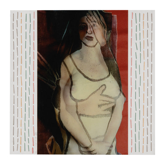 Rochelle Rubenstein, Untitled, 2012, digitally printed photograph of woodblock printed organza, with silk thread embroidery, edition: A/P (Artist Proof), paper size: 12" x 12"