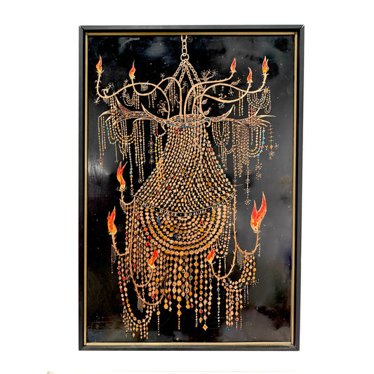 Rocky Dobey, Chandelier, Asphaltum, Copper, Ceramic Paint, size: 26" × 24"