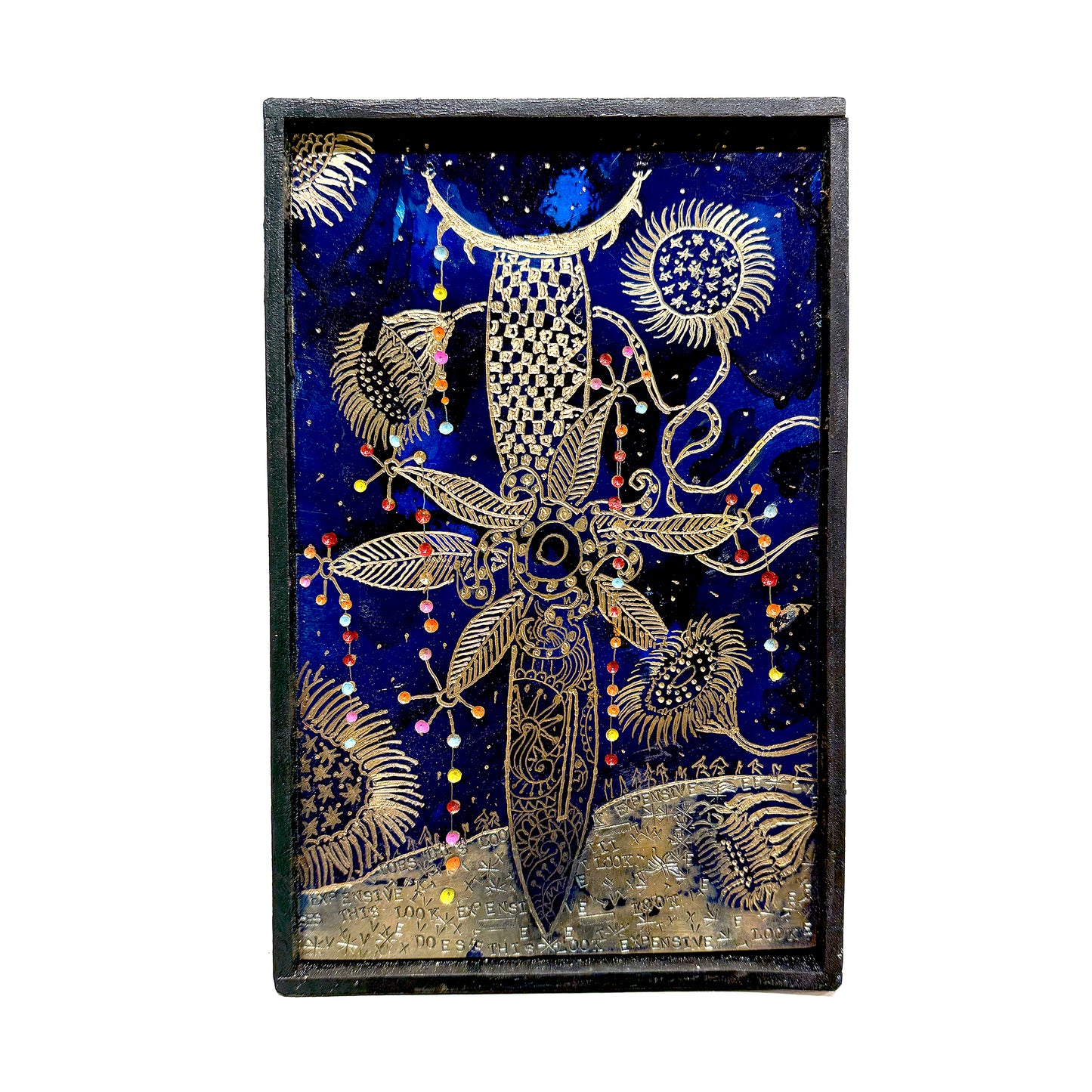 Rocky Dobey, Knife Building, ink, ceramic paint on bronze, size: 10" x 6.5"