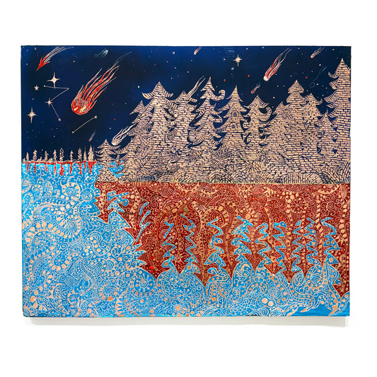 Rocky Dobey, Night Sky, 2024, ink, ceramic on copper, size: 20" × 24"