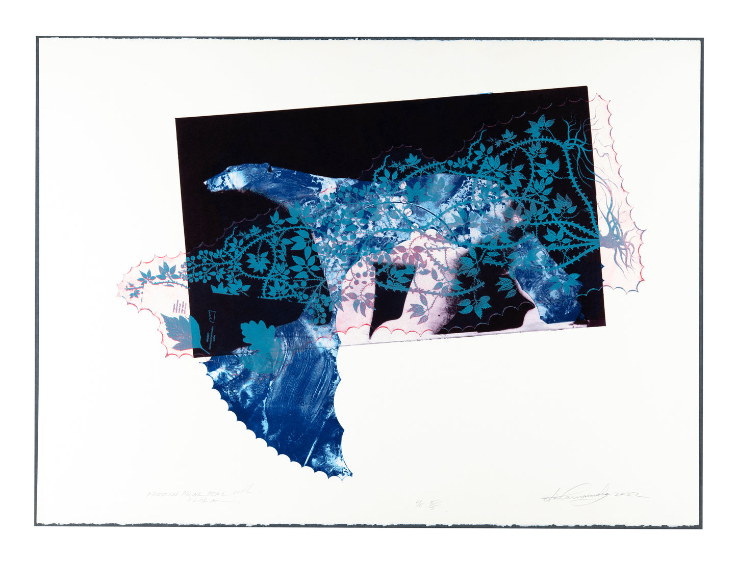 Otis Tamasauskas, Frozen Polar Bear with Flora, 2022, lithograph, V/E 5/5 (Varied Edition), paper size: 22" x 30"
