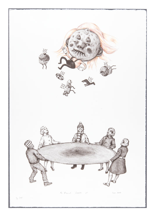 Team Macho, Mr Biscuit Cometh 21, lithograph, F/P 2/2, 22" x 15", deckled edges.