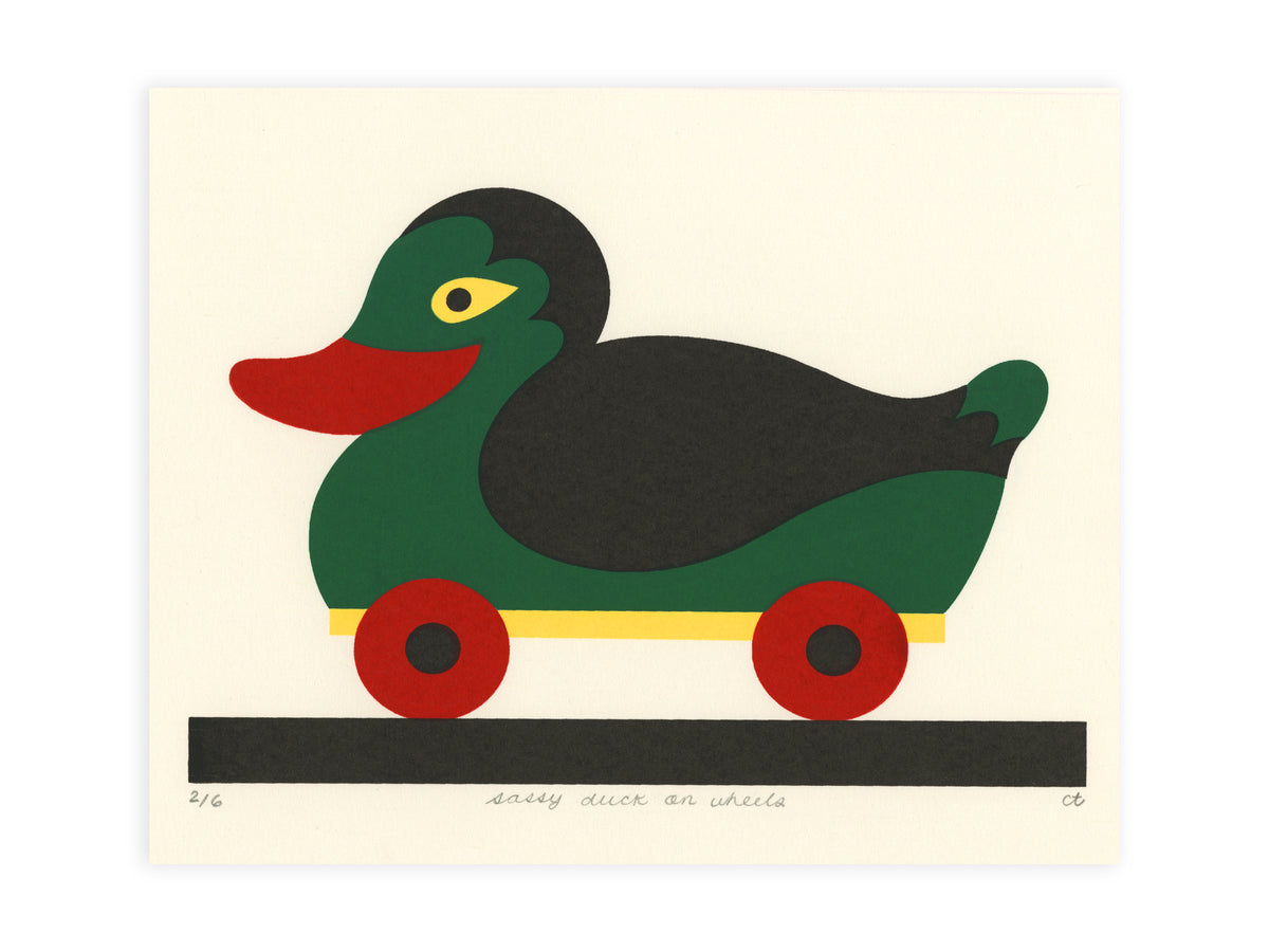 Camilla Teodoro, Sassy Duck On Wheels, 2026, screen-print, 2/6, paper size: 8" x 10"