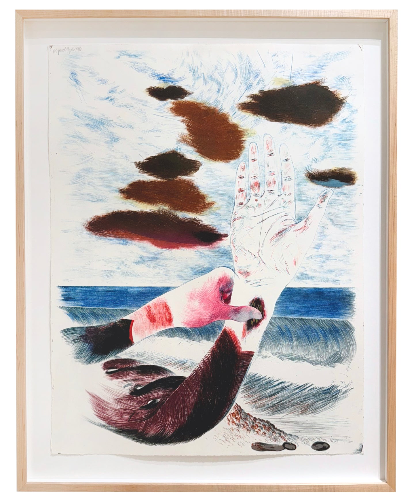 Julie Voyce, Bad Dream with Hands, 1990, lithograph, edition: OS Proof (Open Studio), framed size: 27" x 23.5"