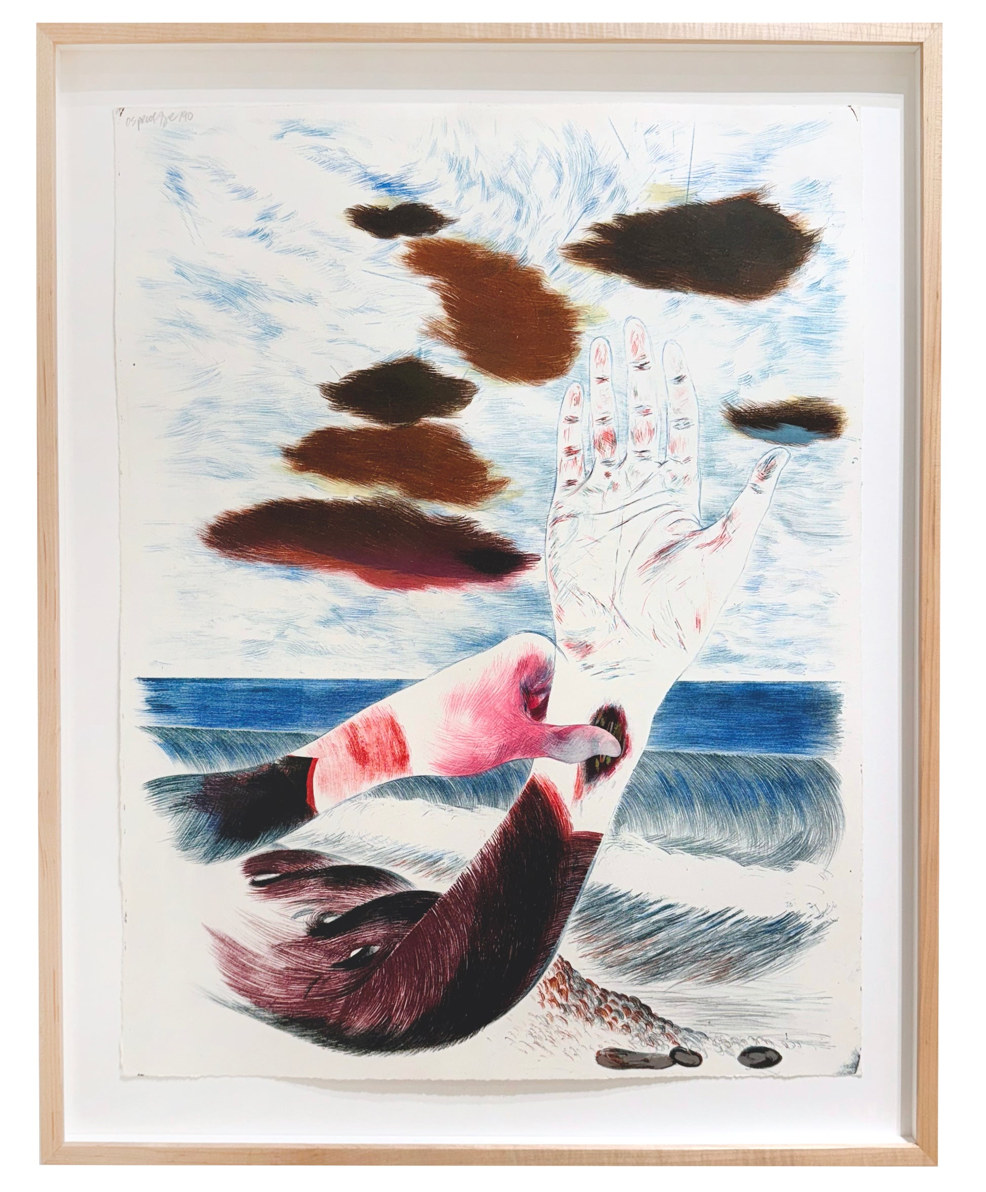 Julie Voyce, Bad Dream with Hands, 1990, lithograph, edition: OS Proof (Open Studio), framed size: 27" x 23.5"