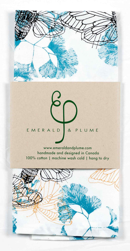 Emerald & Plume Press - White Moth Tea Towel