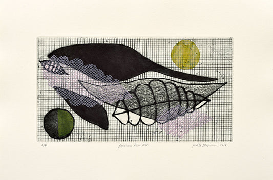 Judith Klugerman, Japanese Fans XVII, 2017, mezzotint, drypoint, collagraphy, edition: 5/7, paper size: 7" x 13"